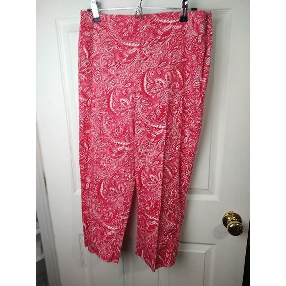 Talbots Woman 8 Pants Cropped Heritage Pink Paisley Side Zip Straight Leg - Picture 1 of 8